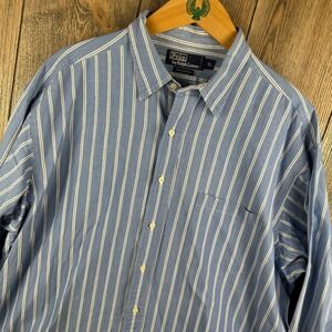 Polo Ralph Lauren Mens Blue White Vertical Stripe Button Down Shirt XL Cotton